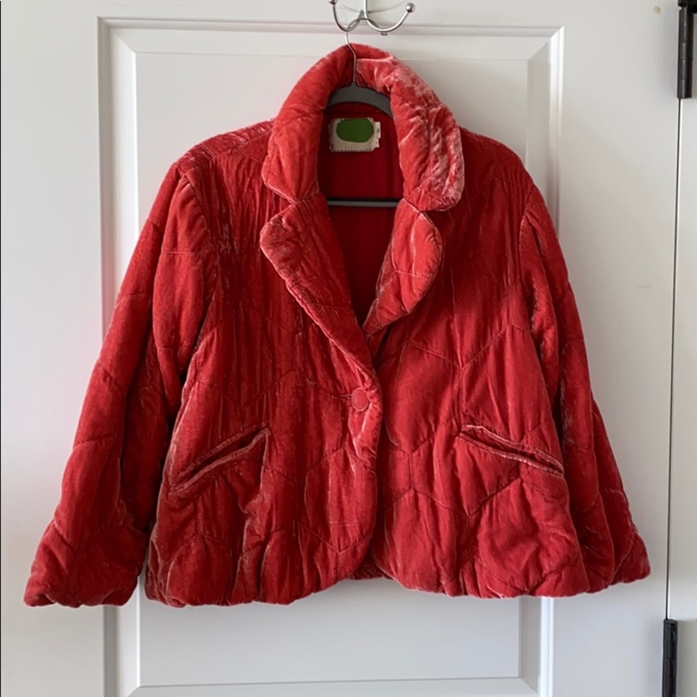 Anthropologie short velvet puffer coat size medium